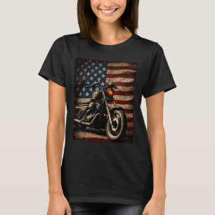Motorcycle Usa Flag Retro Biker  T-Shirt