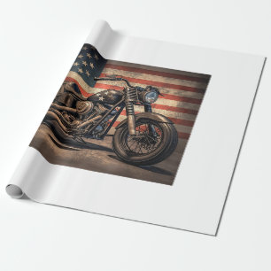 Motorcycle USA Flag Retro Biker Wrapping Paper