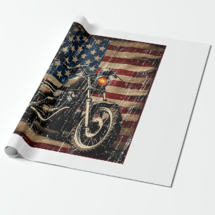 Motorcycle USA Flag Retro Biker Wrapping Paper