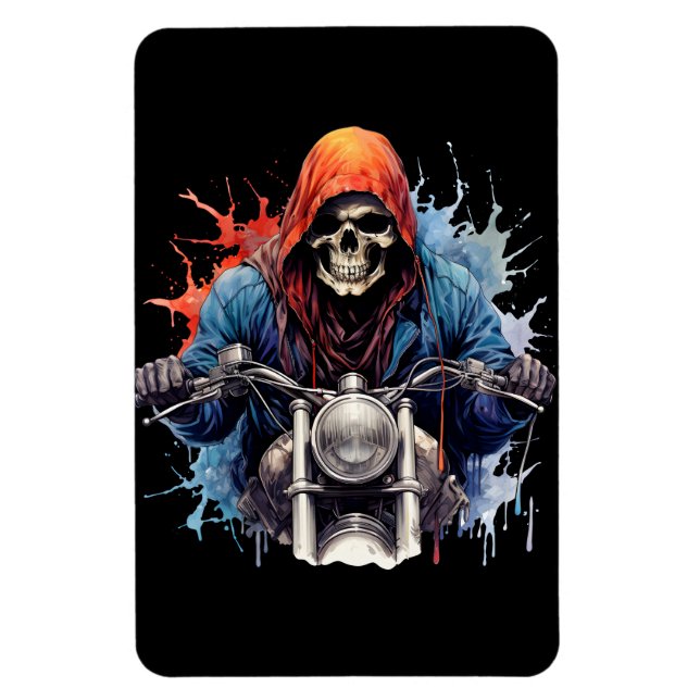 Motorcycle Watercolor Skeleton Rider Magnet (Vertical)