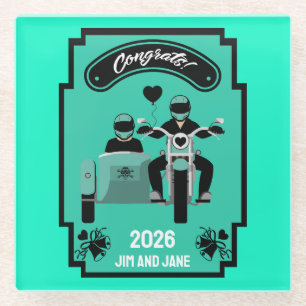 Motorcycle Wedding Gifts For Couple Glass Coaster