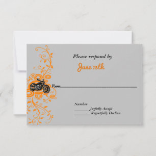 Motorcycle Wedding Grey, Orange, Black RSVP Invitation