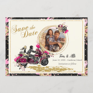 Motorcycle Wedding Photo Save the Date Invitation