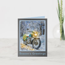 Motorcycle with Christmas Lights Holiday Card