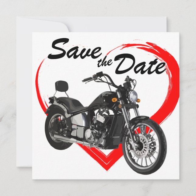 Motorcycle With Red Heart Wedding Save The Date (Front)