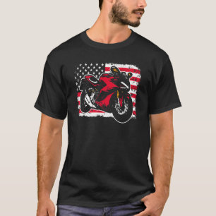 Motorcycle With Us American Flag Fourth 4th Of Jul T-Shirt