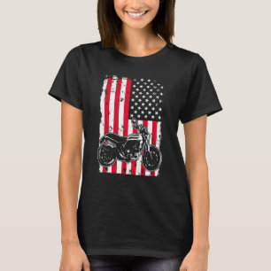 Motorcycle With Us American Flag Fourth 4th Of Jul T-Shirt