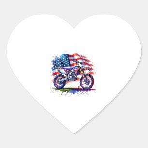 Motorcycle with USA Flag, 4th July Heart Sticker