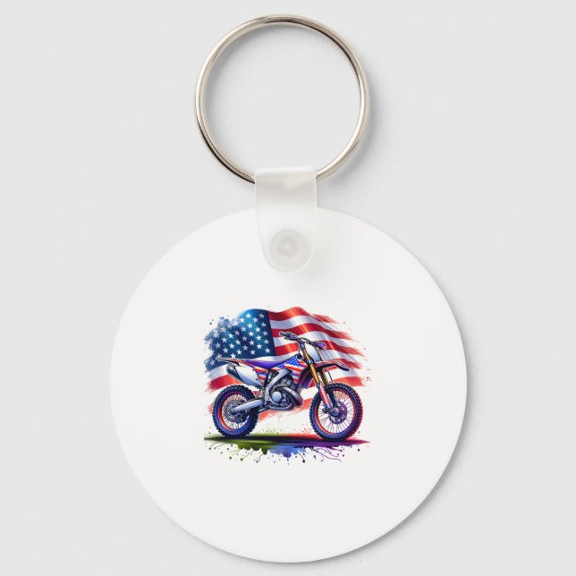 Motorcycle with USA Flag, 4th July Key Ring (Front)