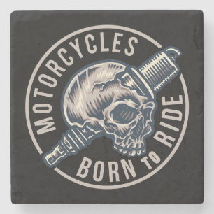 Motorcycles Born to Ride Skull and Sparkplug Stone Coaster