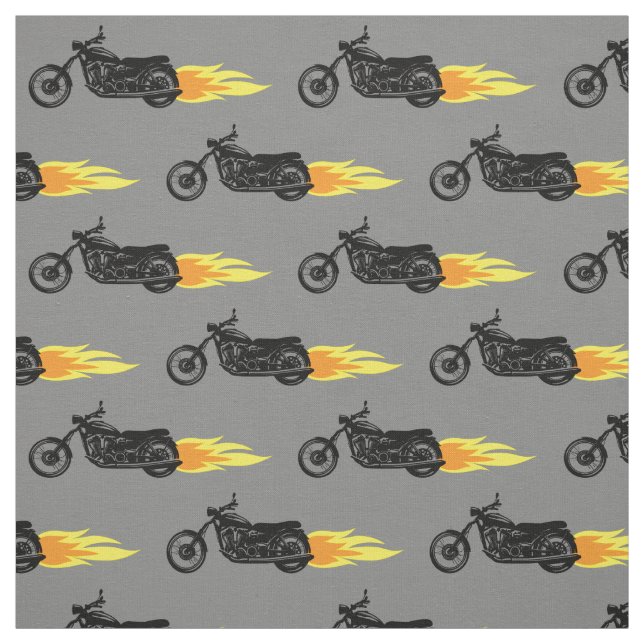 Motorcycles Flaming Men's Bikes Biker Fabric (Swatch)