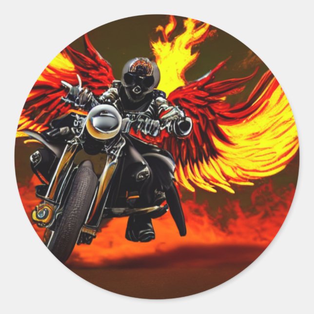 Motorcycles Flaming Skeleton Round Sticker (Front)