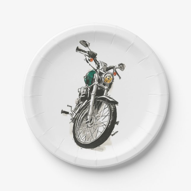 Motorcycles in Ink I Paper Plate (Front)