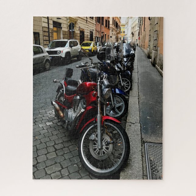 Motorcycles parked along a street in Rome, Italy Jigsaw Puzzle (Vertical)
