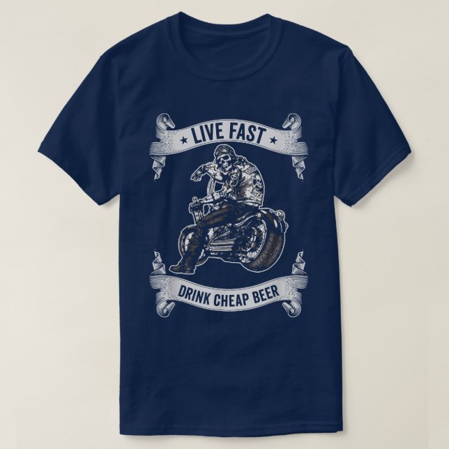 Motorcycling Skeleton Biker Drinking Beer Motorcyc T-Shirt (Design Front)