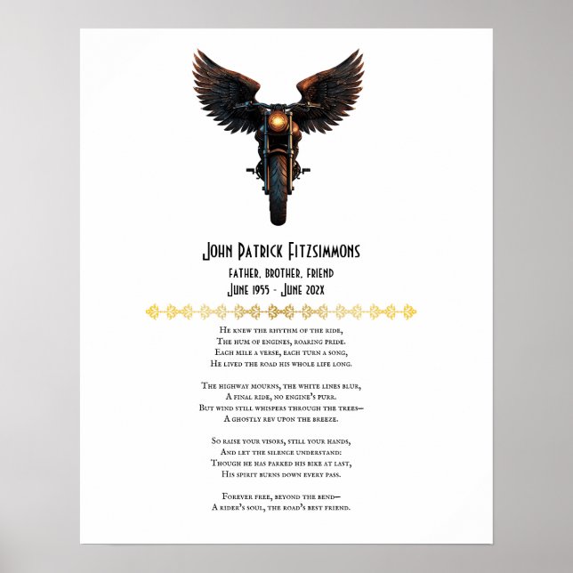 Motorcyclist Memorial Poem  Poster (Front)