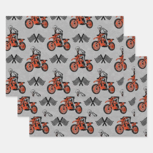 Motorcyclist Motocross Lovers Racing Flags Wrapping Paper Sheet