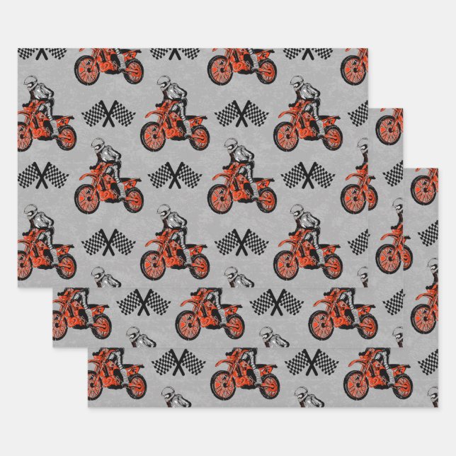 Motorcyclist Motocross Lovers Racing Flags Wrapping Paper Sheet (Set)