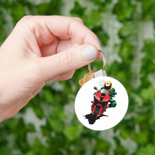 Motorcyclist On A Red Motorbike Key Ring