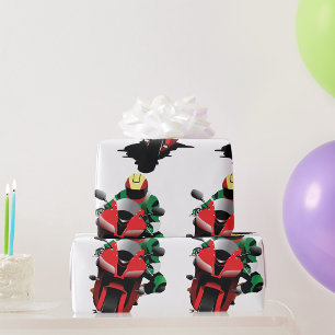 Motorcyclist On A Red Motorbike Wrapping Paper
