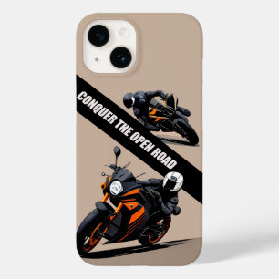Motorcyclist on a Stylish Black and Orange Bike Case-Mate iPhone 14 Case