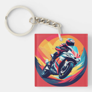 Motorcyclist Racing Dynamic Illustration Key Ring