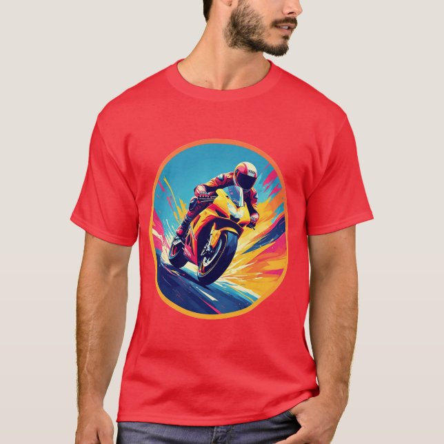 Motorcyclist Racing Dynamic Illustration T-Shirt (Front)