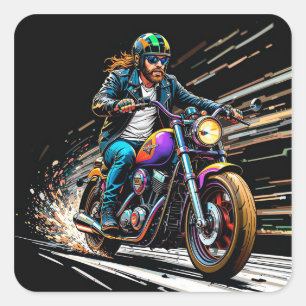 Motorcyclist Racing Square Sticker