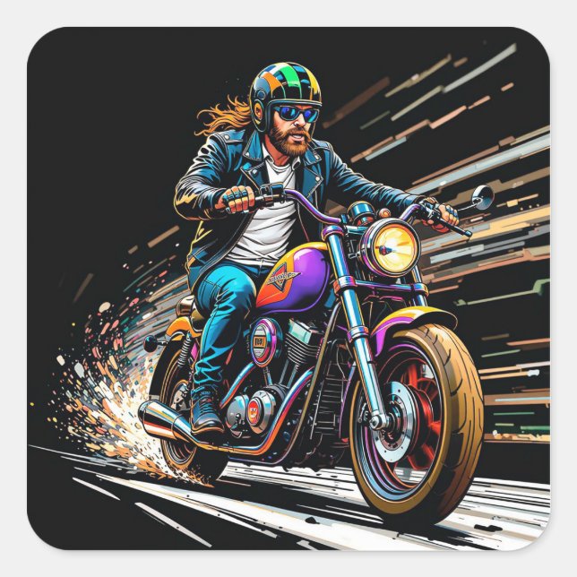 Motorcyclist Racing Square Sticker (Front)
