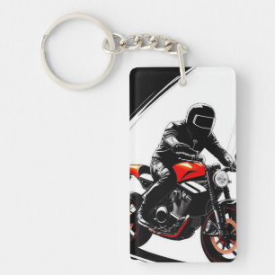Motorcyclist Riding a Stylish Street Bike Key Ring
