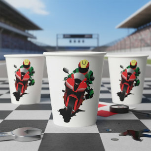 Motorcyclist Riding Red Sportbike Paper Cups