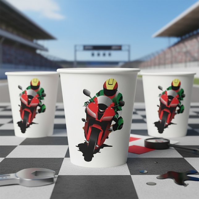 Motorcyclist Riding Red Sportbike Paper Cups (Creator Uploaded)