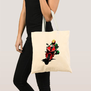 Motorcyclist Riding Red Sportbike Tote Bag