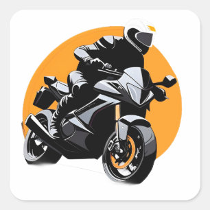 Motorcyclist Riding Sportbike Square Sticker