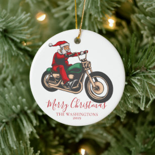 Motorcyclist Santa Ceramic Ornament