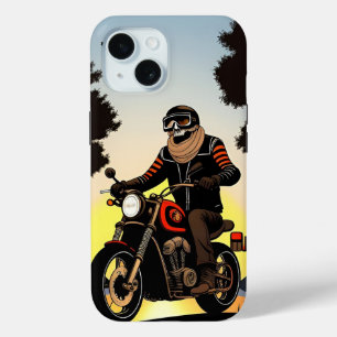 Motorcyclist With Skull Mask Riding iPhone 15 Case