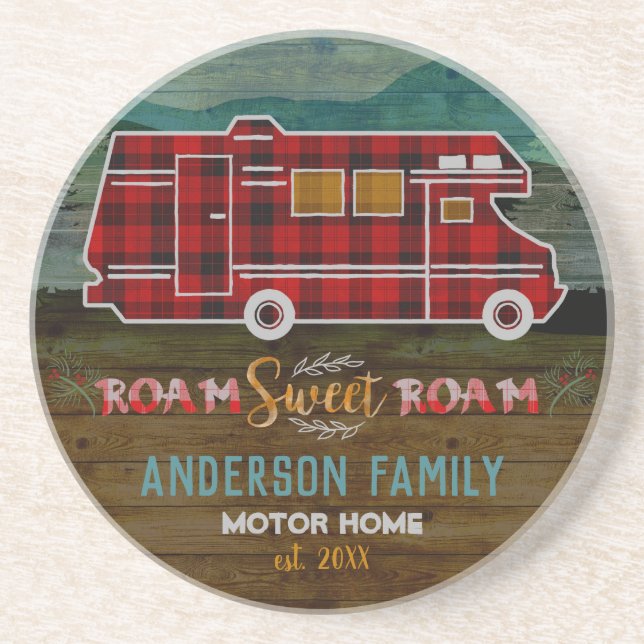 Motorhome RV Camper Travel Van Rustic Personalised Coaster (Front)