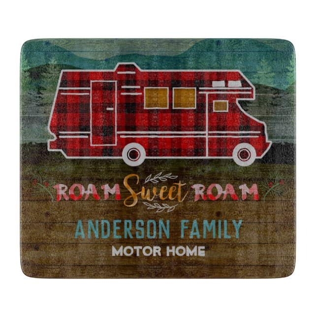 Motorhome RV Camper Travel Van Rustic Personalised Cutting Board (Front)