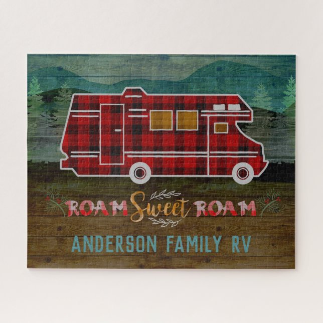 Motorhome RV Camper Travel Van Rustic Personalised Jigsaw Puzzle (Horizontal)