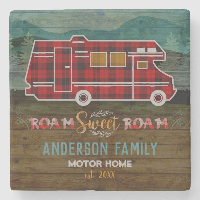Motorhome RV Camper Travel Van Rustic Personalised Stone Coaster (Front)