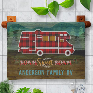 Motorhome RV Camper Travel Van Rustic Personalised Tea Towel