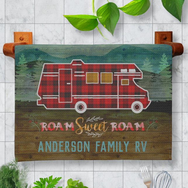Motorhome RV Camper Travel Van Rustic Personalised Tea Towel (Creator Uploaded)