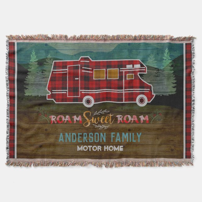 Motorhome RV Camper Travel Van Rustic Personalised Throw Blanket (Front)