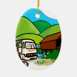Motorhome RV: Life by the covered bridge Ceramic Ornament