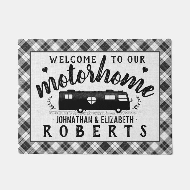 Motorhome RV Rustic Grey Plaid Farmhouse Custom Doormat (Front)