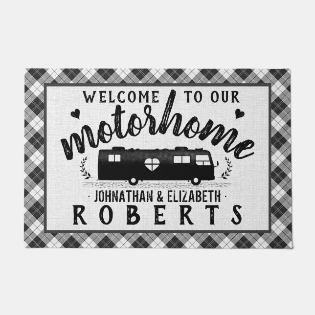 Motorhome RV Rustic Grey Plaid Farmhouse Custom Lg Doormat (Front)