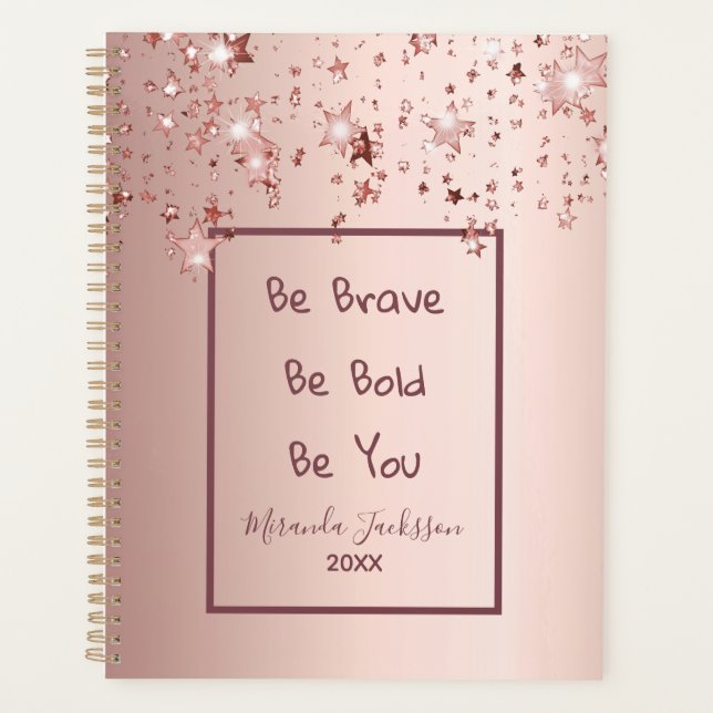 Motovational quote rose gold stars planner (Front)