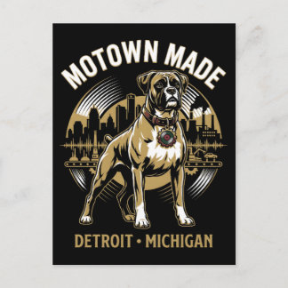 Motown Made Detroit Boxer Dog Labor & Music Pride  Postcard