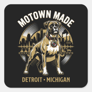 Motown Made Detroit Boxer Dog Labor & Music Pride  Square Sticker