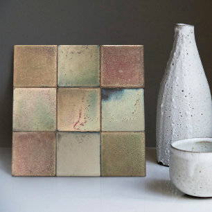 Mottled Marbled Earth Tone Set of 9 Wall Decor Ceramic Tile